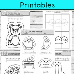 5 digital page images about the letter P with scissor practice