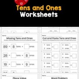 six digital images of one and tens practice worksheets