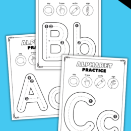 digital images of A-B-C alphabet practice pages
