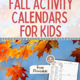 background has a tree with fall colored leaves on a blue sky with a digital page image overlaid showing a fall activity calendar