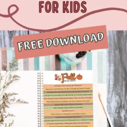 digital open "spiral" notebook page with a list of Fall Writing Prompts