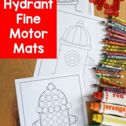 three printed fire hydrant themed pages spread out on a table top