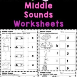 six digital images of cvc middle vowel sound printables