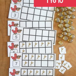 printed spread of Red Hen themed ten frame pages