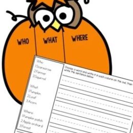 clipart owl popping out of an eggshell with a digital page of fall themed sentence writing activity