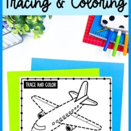 digital image print of a plane trace and color worksheet