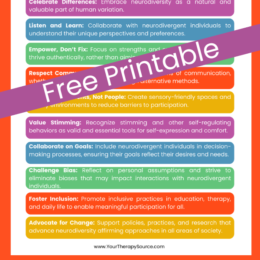 digital image with colorful list of Free Printable Principles to Affirm Neurodiversity