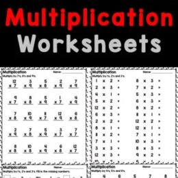six digital images of multiplication practice worksheets