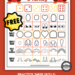 roll and draw a turkey game activity board showing dice numbers and what turkey parts to draw