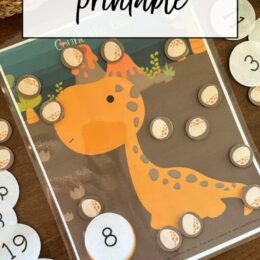 printed and laminated dinosaur with paper rocks to count