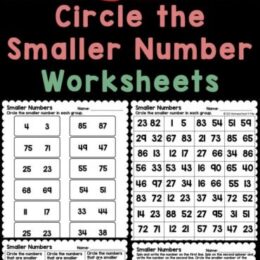 six digital image pages of smaller number practice worksheets