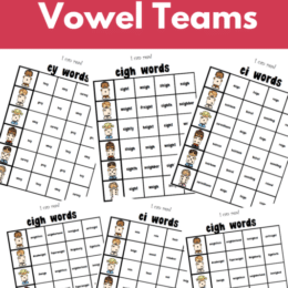 six digital images of long A vowel sound practice worksheets