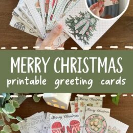 spread out printed Christmas cards in color or black and white