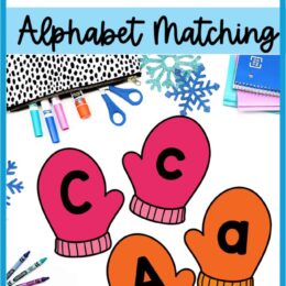 digital images of colored mittens with upper- and lowercase alphabet letters to match