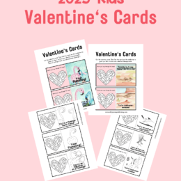 two color and two black/white digital images of Valentine's Day cards with mazes