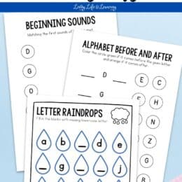 three digital page images of alphabet worksheets