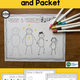 printed page showing how to draw a person with scattered markers on top and three digital images