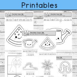 five digital sample pages from the Letter W scissor cutting practice