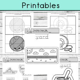 five digital page images from the Letter Y scissor skills printables