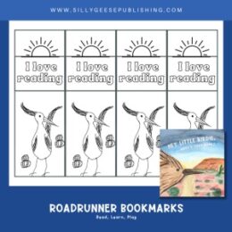 four black and white colorable roadrunner themed bookmarks