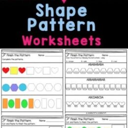 six digital images of shape pattern practice pages