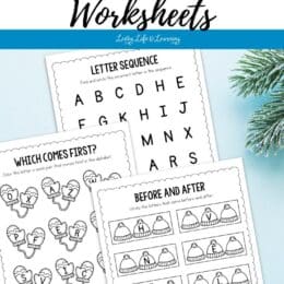 three digital pages from winter alphabet worksheets