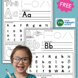 two sample pages of handwriting and letter recognition worksheets