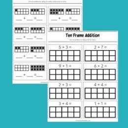 two digital images of ten frame addition worksheets