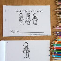 two printed images of the cover and an inside page from the Black History easy reader book