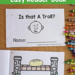 two printed copies of the "Is it a Troll?" easy reader cover and an inside page