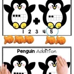 digital images of penguin ten frame addition cards