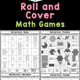 six digital page images of roll and cover math games
