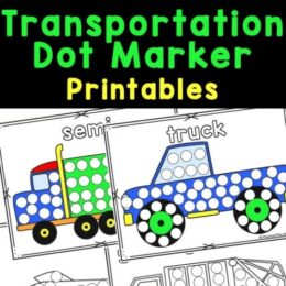 digital page images of transportation themed dot marker pages