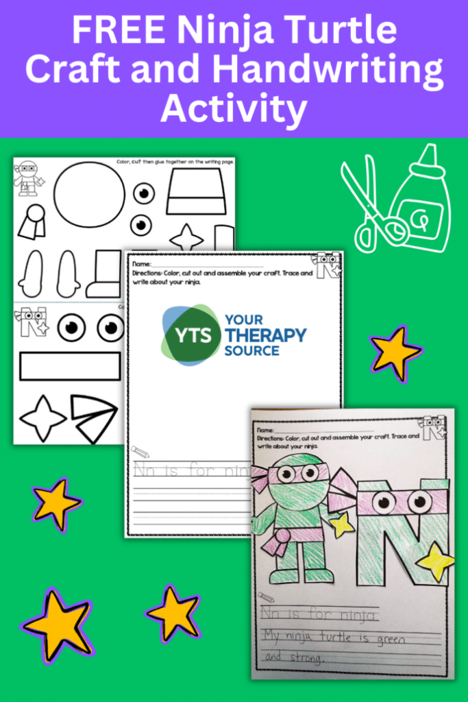 digital page images showing the template and writing page for the Ninja Turtle writing pack