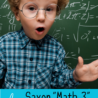 young boy with curly hair and a surprised face in front of a blackboard with math equations on it and overlaid text "Free Saxon 'Math 3' Resources"