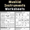 six digital page images of musical instrument worksheets