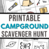 two digital page images of camping themed scavenger hunt - one color, one black & white