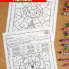 two printed pages from the Little Red Riding Hood themed color by number worksheets