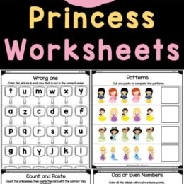 six digital princess themed learning worksheets