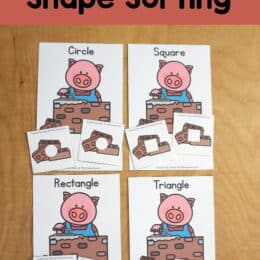 printed shape sorting pages and cards with a Three Little Pigs theme
