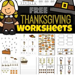free Thanksgiving worksheets pack math and literacy printables from 123 Homeschool 4 Me