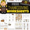 free Thanksgiving worksheets pack math and literacy printables from 123 Homeschool 4 Me