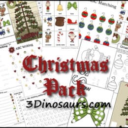 free Christmas printables pack from 3 Dinosaurs early learning pages