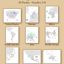 Free geography printable packs from JigsawGeo — 31 PDF sets for grades 2–8.