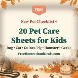 Free new pet checklist and pet care sheets for kids, for a dog, cat, guinea pig, hamster and leopard gecko