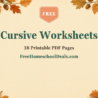 Free cursive worksheets PDF: lowercase and uppercase cursive letters with dotted tracing and guide lines