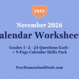 Free November 2026 calendar worksheets for grades 1-2