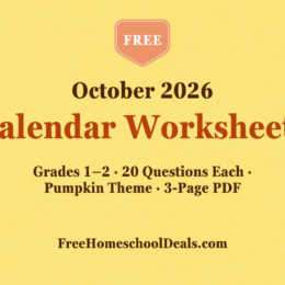Free October 2026 calendar worksheets for grades 1-2