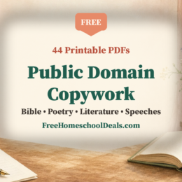 Free public domain copywork worksheets with model text above handwriting rows